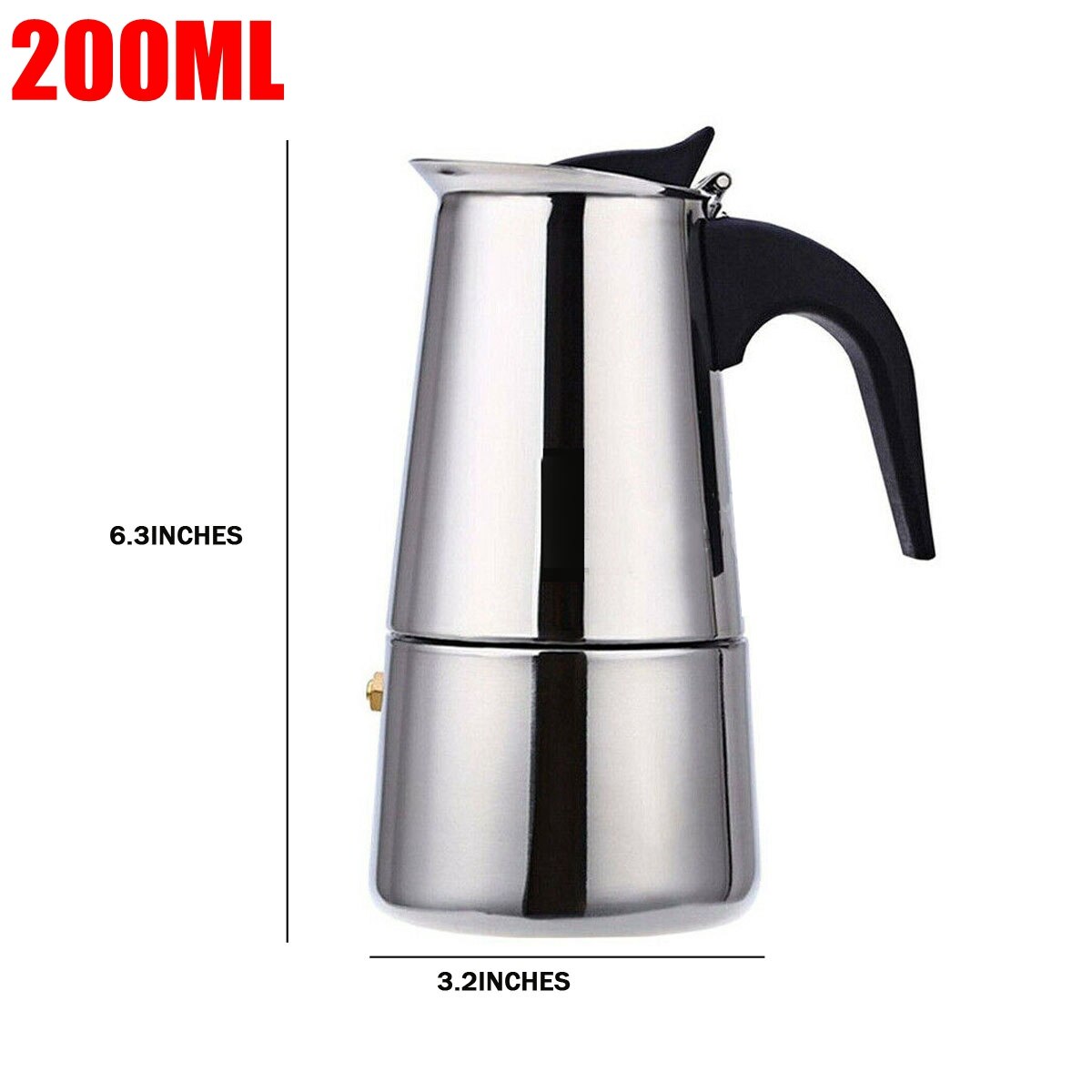 Roestvrijstalen koffiepot mokka espresso latte percolator fornuis koffiezetapparaat pot percolator drankgereedschap cafetière latte fornuis: 200ml