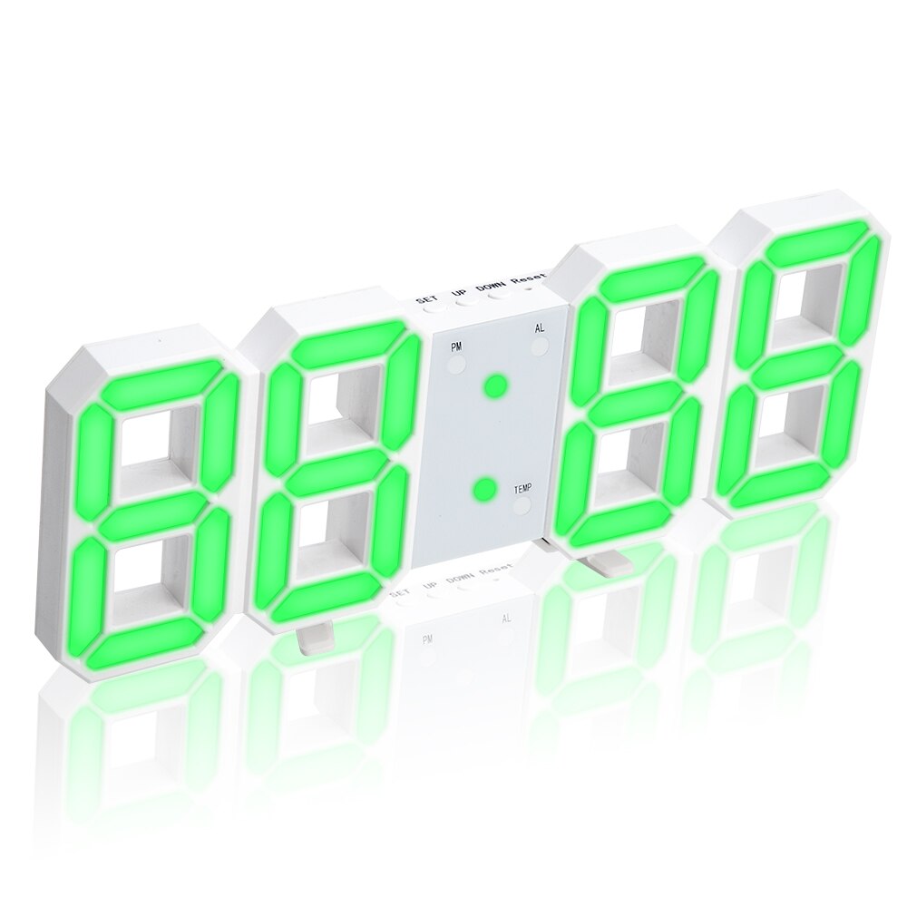 3D Led Digitale Wandklok Modern Grote Elektronische Klokken Backlight Desktop Tafel Klok Voor Woonkamer Home Decoratie: Green A