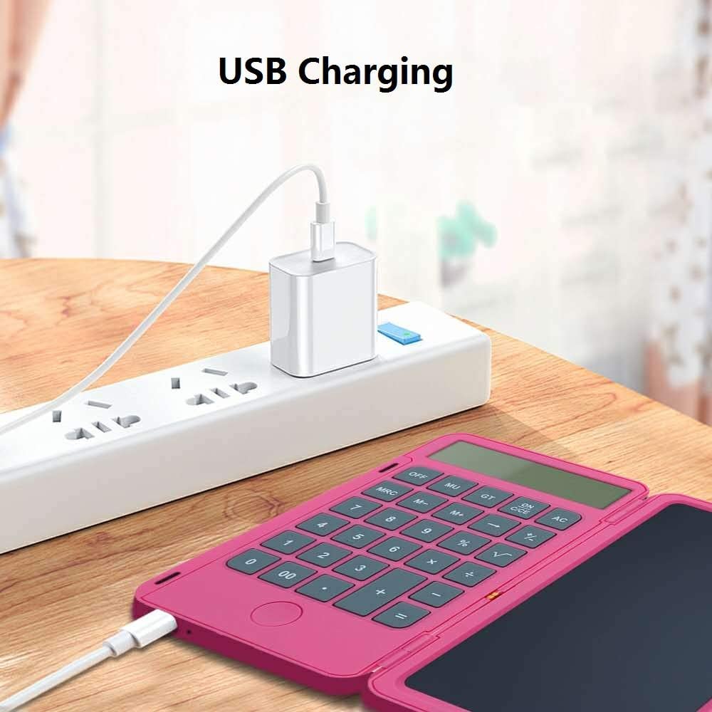 Zienstar Hand-Held Rechargeable Inkless Calculator With 6.5 Inch LCD Writing Tablet Lock Button and E-Pen,12 Digit Display