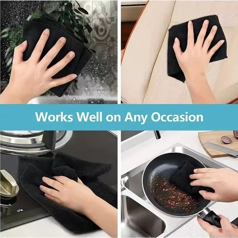 Toallas de limpieza de coche de microfibra gruesas, color negro, suaves, de secado rápido, espejos de ventanas, trapos de limpieza, paños de limpieza de doble capa para el hogar