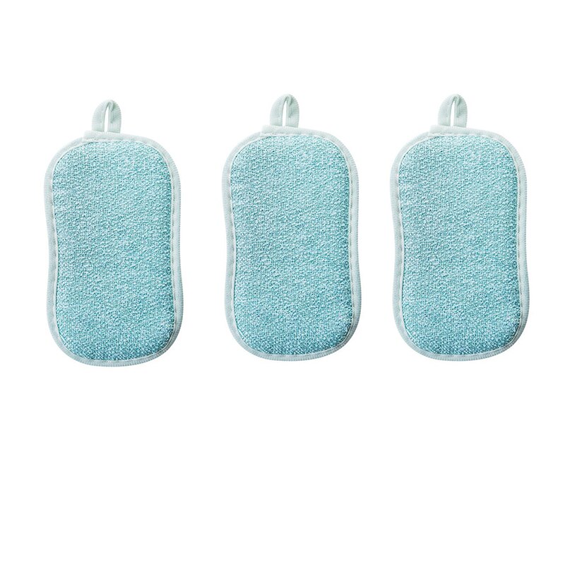 Chiffons de nettoyage de cuisine en microfibre, Double face, épais, éponge à récurer, outils de cuisine, Gadgets: 3pcs blue
