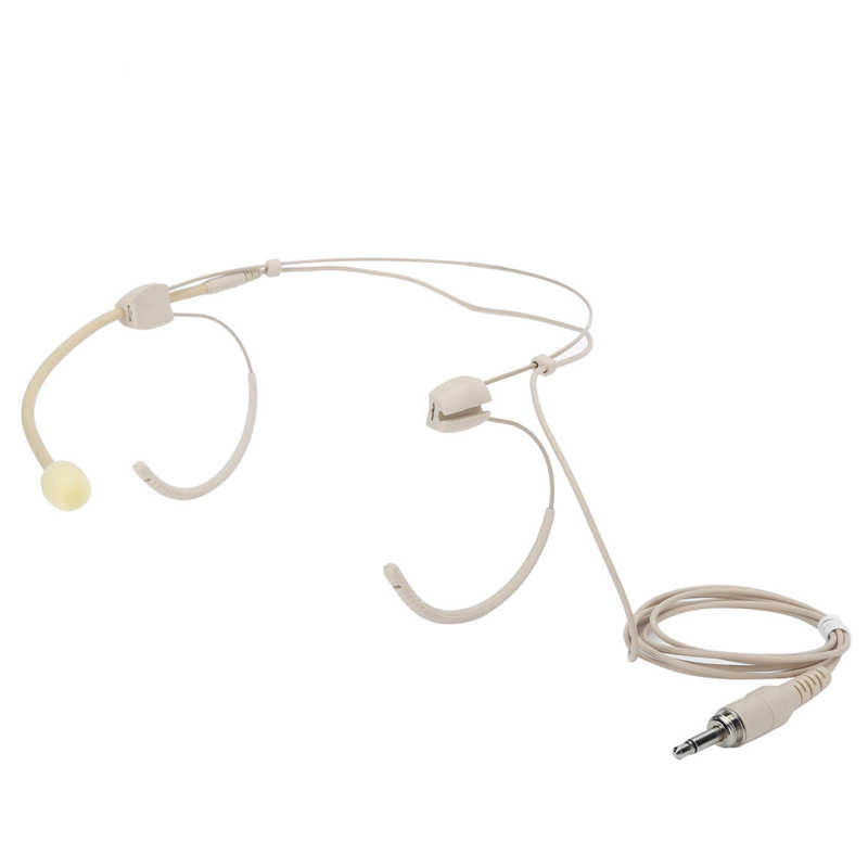 Micro casque Beige 3.5mm mâle vis verrouillage Binaural suspension Microphone pour transmetteur bodypack