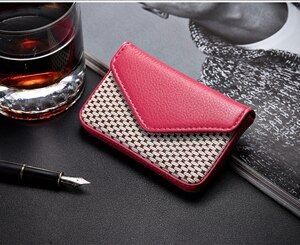 Porte-carte en cuir PU porte-carte d'affaires pour femme banque et crédit porte-carte Rfid portefeuille Auto Documents porte-cartes: Rose red