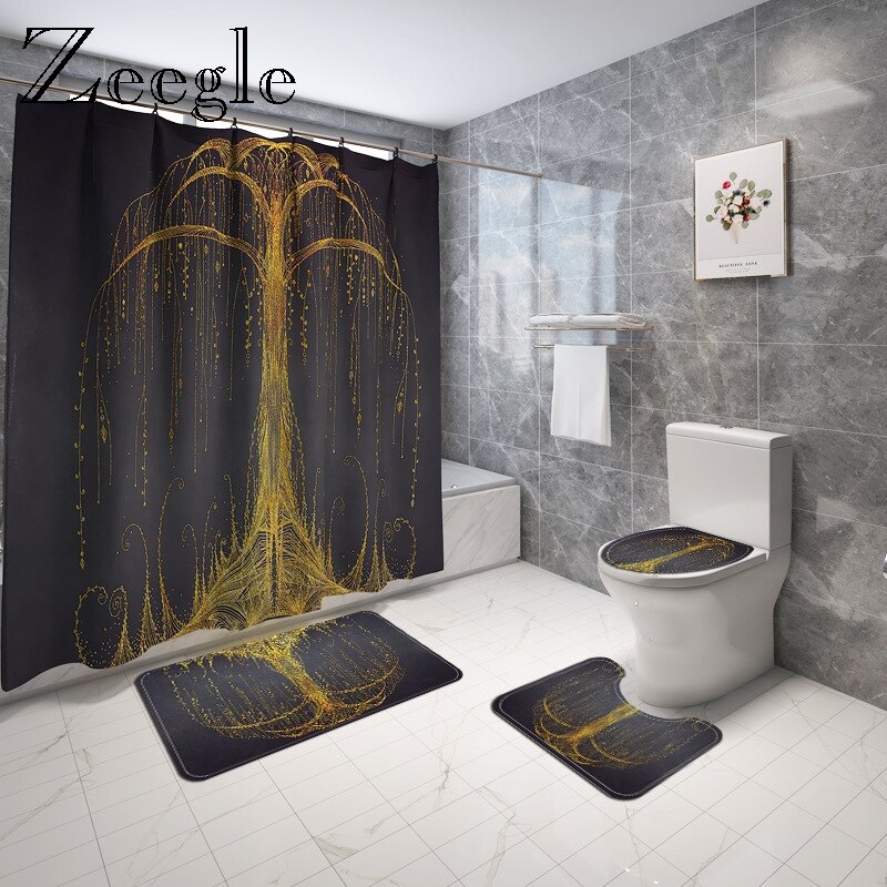 Moderne Stijl Badmat En Douchegordijn Set Water Absorberende Badmat Thuis Decoratie Douche Vloermat Wc Tapijt