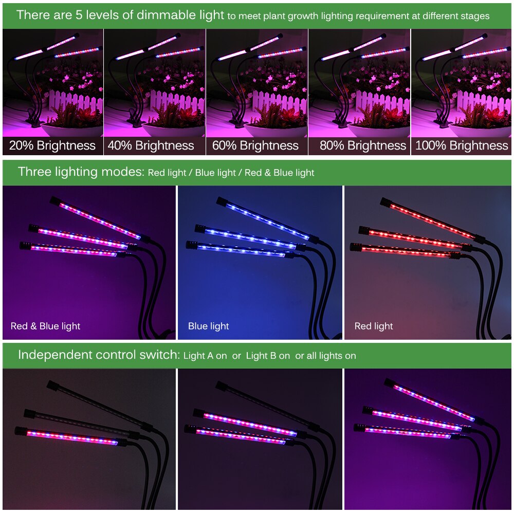 Luz LED de cultivo con Clip Flexible de 360 grados, fuente de alimentación USB, luz LED de escritorio para crecimiento de plantas.