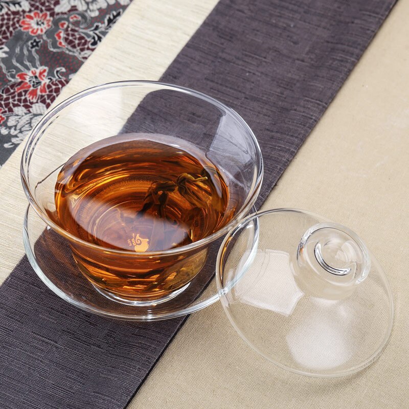Taza de té de vidrio transparente grande para oficina, tazón de té individual y grueso resistente al calor con tapa