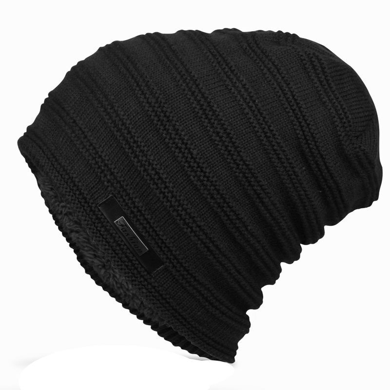 Bonnet rayé d'hiver pour homme, bonnet Long, rayé, surdimensionné, style Baggy, doublure polaire, noir, gris, bleu marine, rouge foncé, en Stock: Black