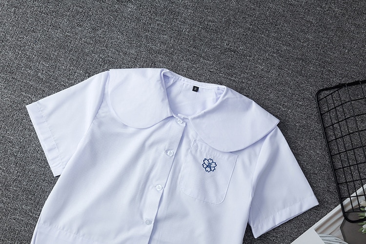 Uniforme escolar japonés para niñas, camisa blanca de manga corta, vestido escolar Jk, traje de marinero, Tops, uniformes de trabajo con bordado de bolsillo