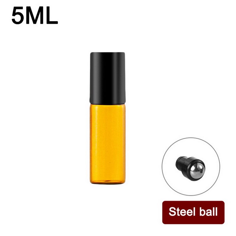 2ml, 3ml, 5ml, 10ml, bouteille en verre brun, cristal mince, petite bouteille de parfum d'huile brune, bouteille d'échantillon d'essai: 5ml steel ball