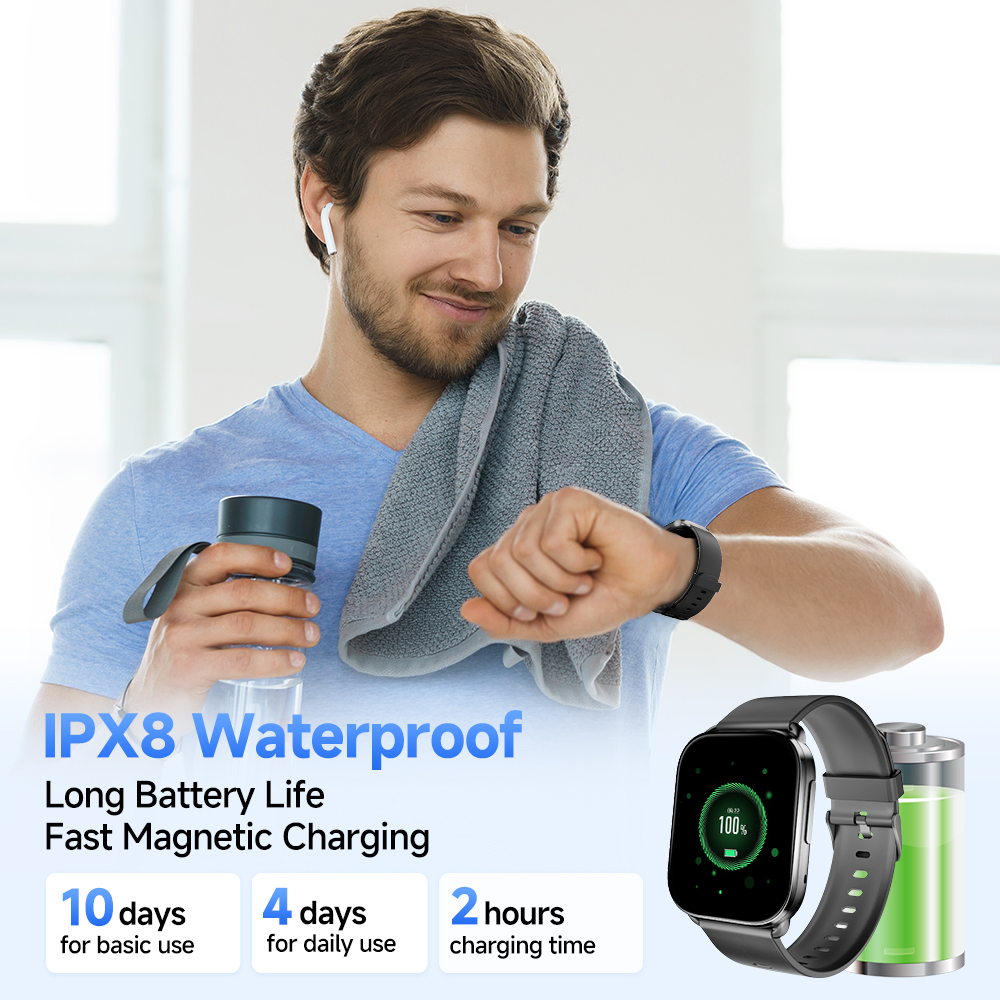 QCY-Montre connectée GS avec appels Bluetooth, écran tactile complet, suivi de la condition physique, plus de 2.02 modes sportifs, moniteur de santé, 100