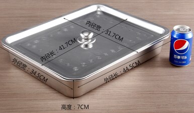 Bandeja quadrada para churrasco, 1mm, 304 de aço inoxidável, placa retangular, grelha de fundo reto para peixe, recipiente de comida e churrasco: 45x35x7cm