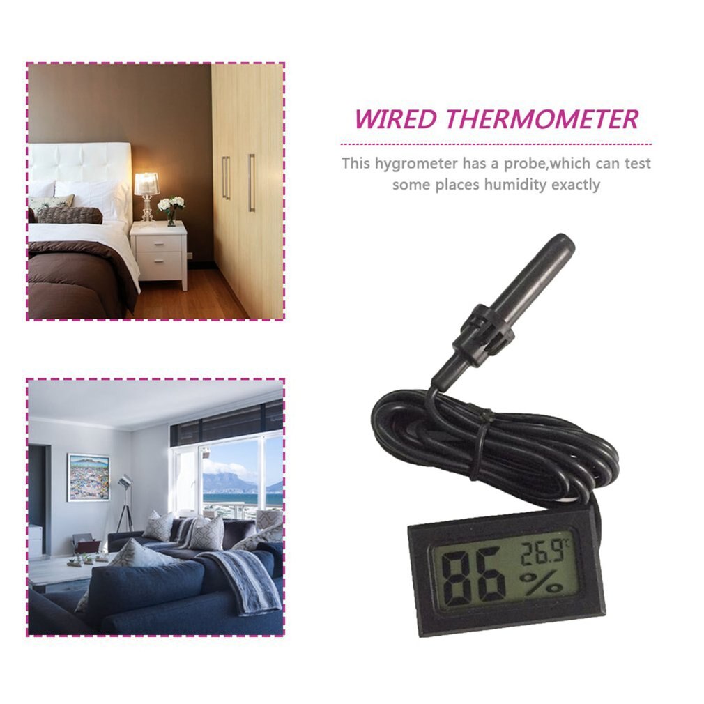 Professionele Mini Probe Lcd Digitale Thermometer Hygrometer Temperatuur Vochtigheid Meter Digitale Display