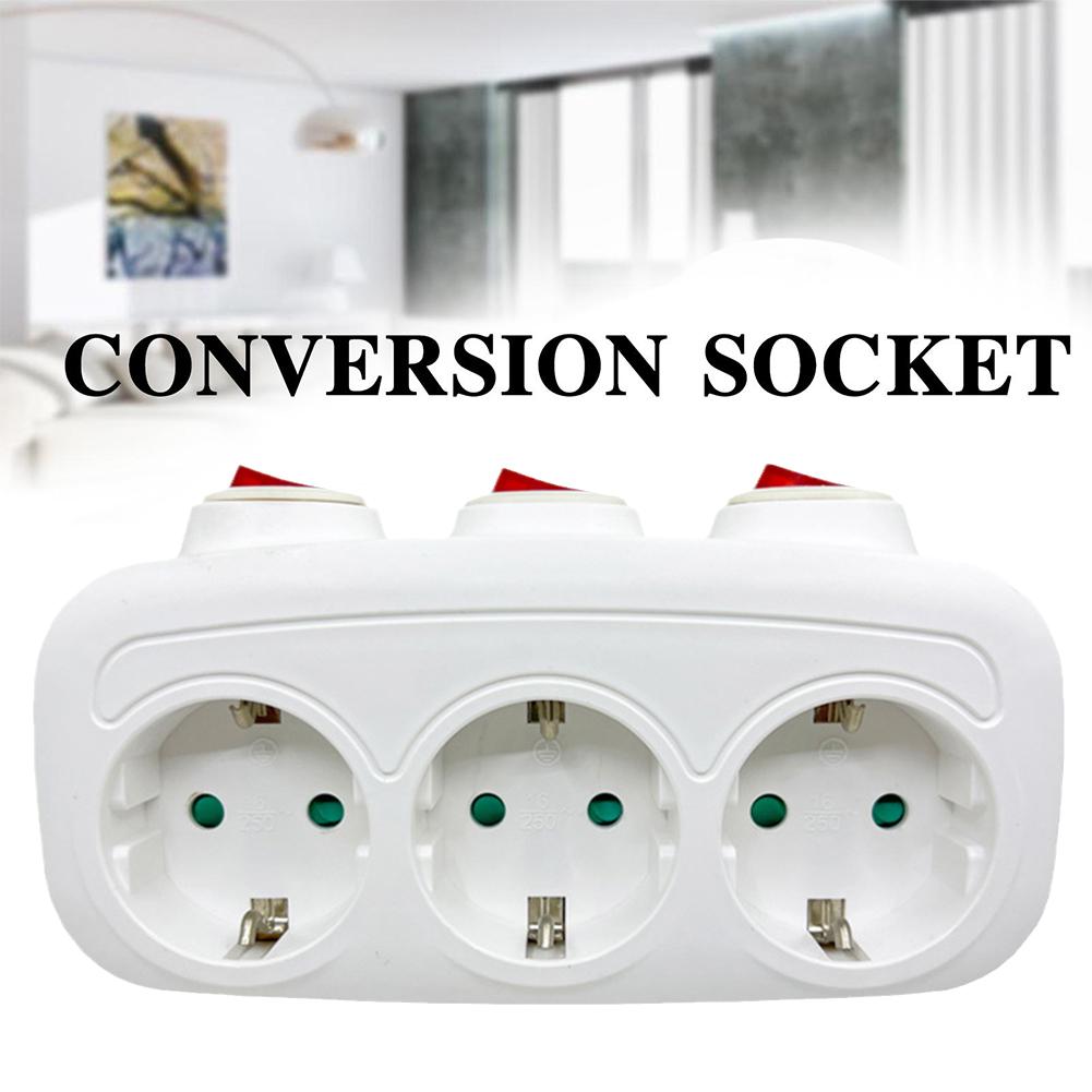 Enchufes eléctricos de la UE con interruptor de encendido/apagado, adaptador de extensión estándar alemán de 1 a 3 vías montado en Euro