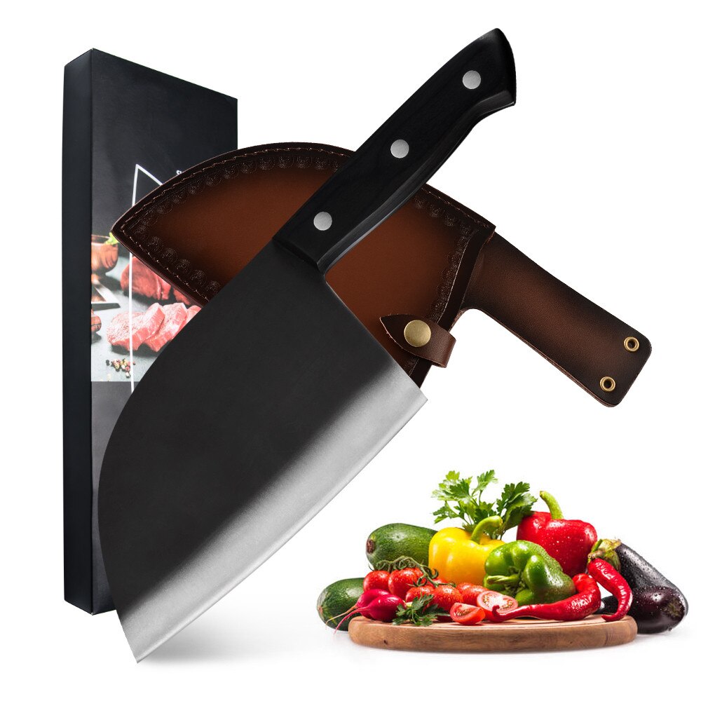 Damask Full Tang Chef Knife Handmade Forged High Carbon Clad Steel Kitchen Chinese Cleaver Filleting Slicing Butcher Cooking Set