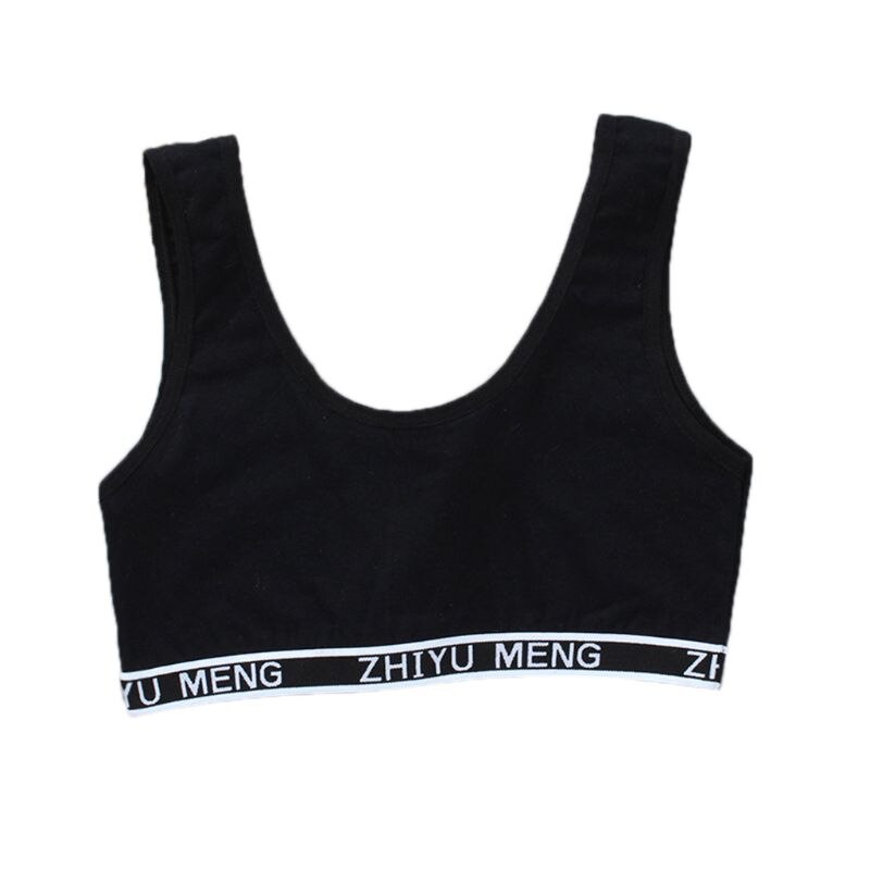 Solid Color Letters Printed Kids Cotton Sports Training Bra Underwear Scoop Neckline Teenage Puberty Girl Wireless Bralette Vest: BK