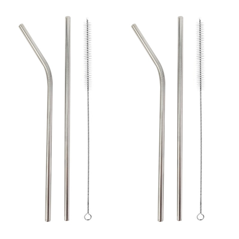 Pajita reutilizable, Set recto doblado 304, pajilla de Metal de de acero inoxidable con cepillo limpiador, accesorios de barra