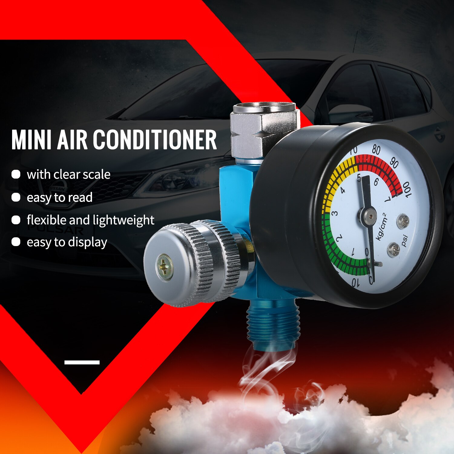 1/4 Inch 150PSI Mini Air Regulator Auto Pressure Regulator Valve Tool Tail Pressure Gauge with Nozzle For Spray Tool