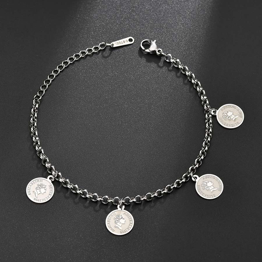 Hip Hop Armreifen Punk Dicke Kette Armbänder edelstahl runde anhänger Armbänder Gothic Münze Anhänger Schmuck: W219-S