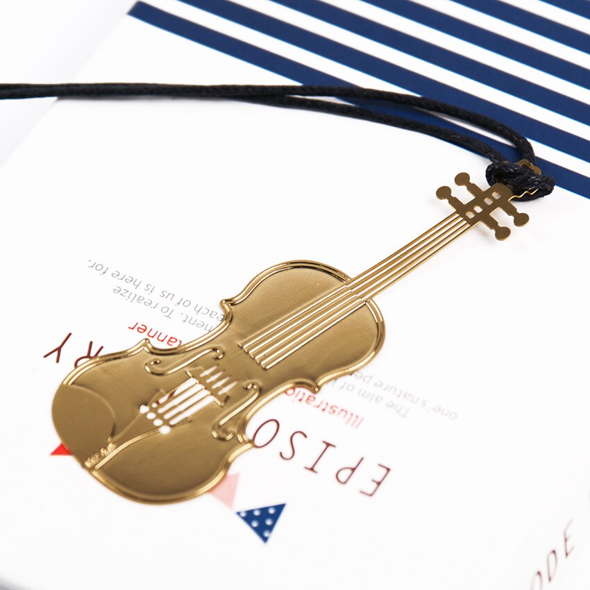 1PC Cute Gold Metal Bookmark Music Piano Guitar Bookmark for Book Korean Stationery: 1