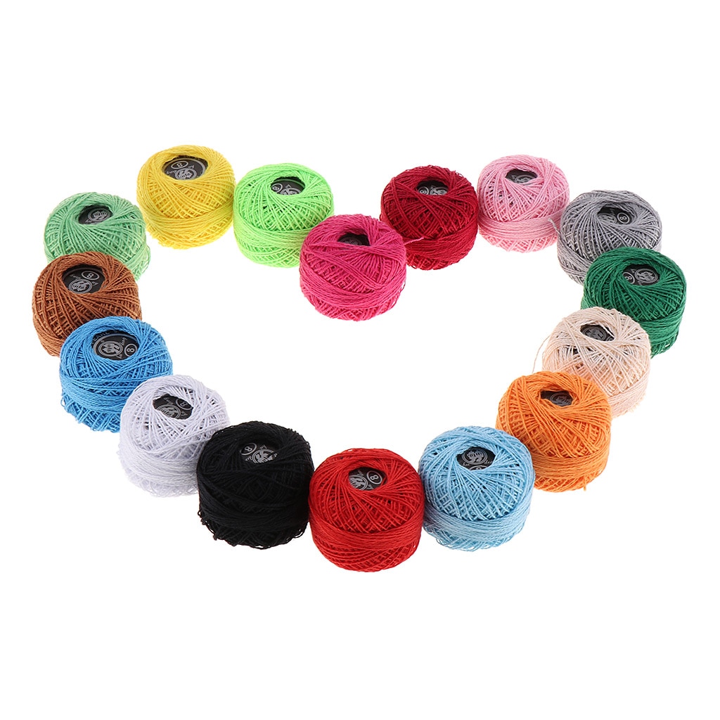 16-Pack Cotton Mixed Colours - Thread Spool For Knitting and Crochet - Cotton Yarn Set In 16 Colours
