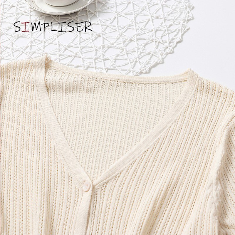 Ice Silk Thin Cardigans Women Summer Knitted V-neck Long Sleeve Sweaters Knit Sweater Women Cardigan Femme Black Pink