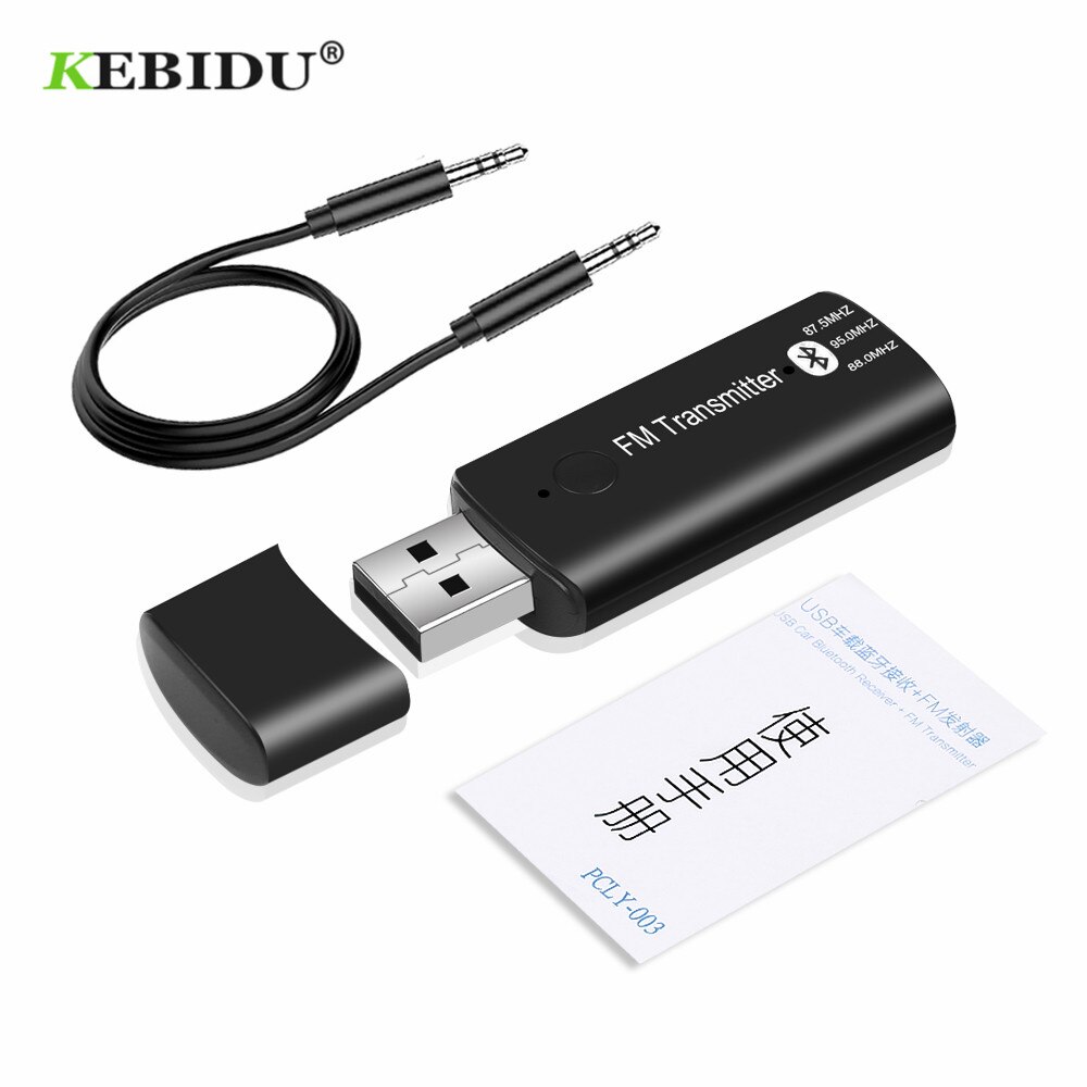 KEBIDU Car USB Bluetooth Transmitter 3.5mm Bluetooth 5.0 EDR Wireless Adapter FM Car Kit Handsfree for iPhone Samsung Android