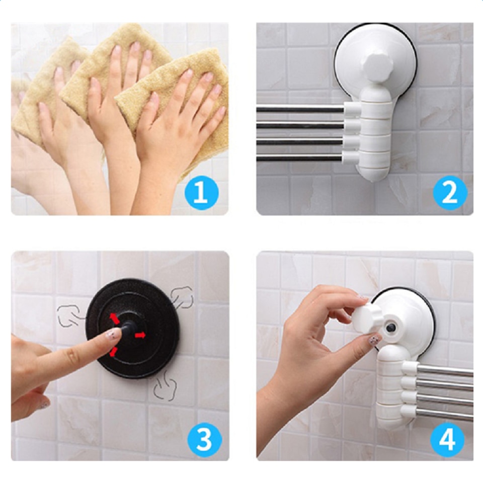 Home Storage Four Poles Stainless Steel Wall Mounted Rotating Towel Bar Storage Rack Bath Holder Shelf Bathroom Organizer