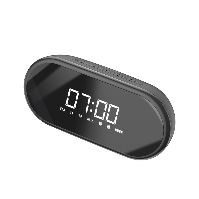 Baseus LED Digital Alarm Clock With Wireless Bluetooth Speaker Portable Night light Table Clock Desk Clocks For Home & Office: Black-No Light Strip