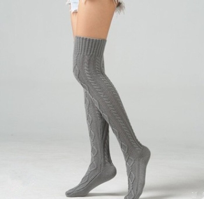 Kvinner varm hekle strikket over kneet legging varmestrømper lange tights lårstrømper: Grå