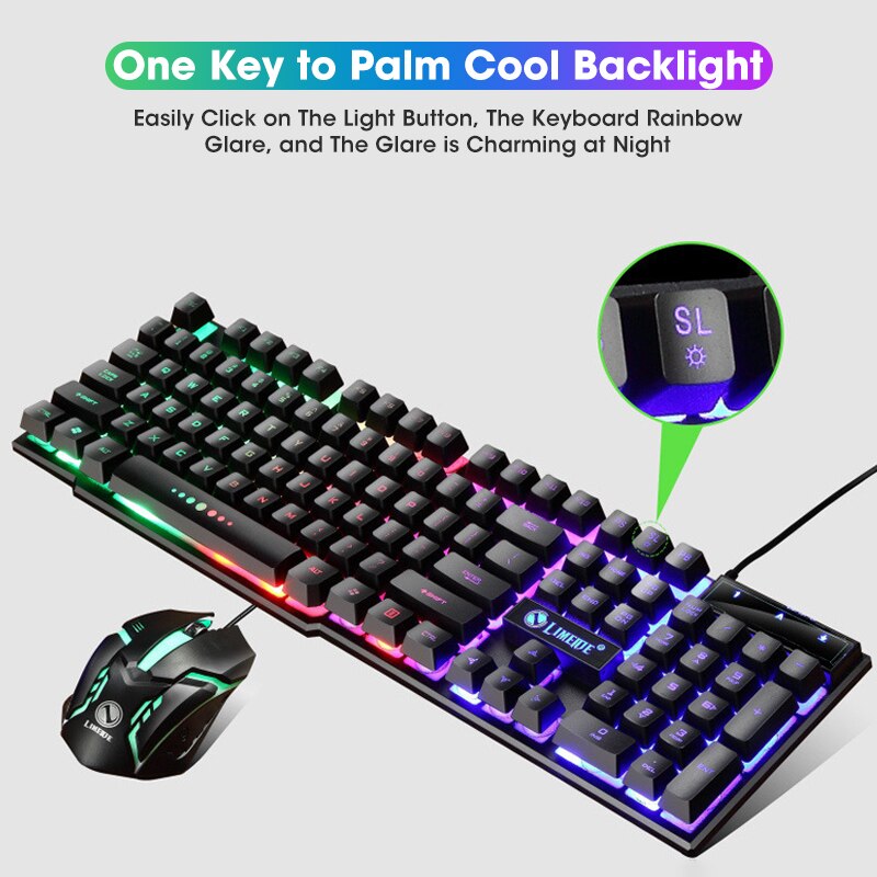 Gamer Keyboard and Mouse PC Gaming Keyboard RGB Backlit Keyboard Rubber Keycaps Wired English Keyboard Mouse Gamer Gaming Mouse