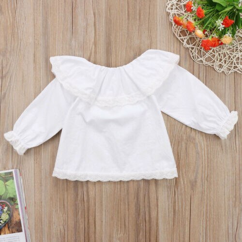 Pasgeboren Baby Baby Meisjes Lange Mouwen Tops Solid Kleding Kant Off Shoulder Pak Voor Alle Saeson Size 6 -24 M