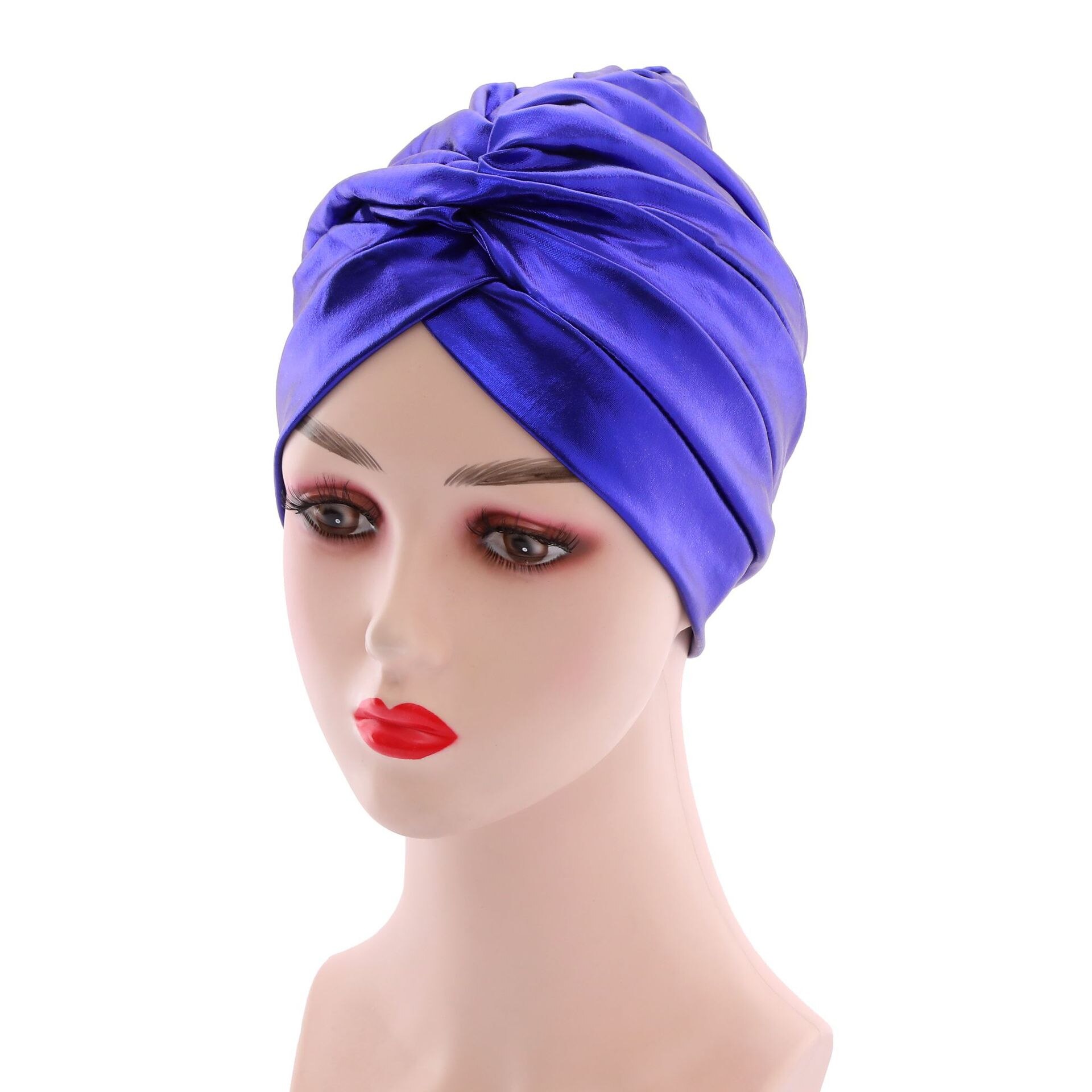 Sombreros de turbante para mujer, turbante de seda bronceada, placa ligera, casera, africana, india, musulmana, bufandas para envolver la cabeza, negro y rosa: Azul