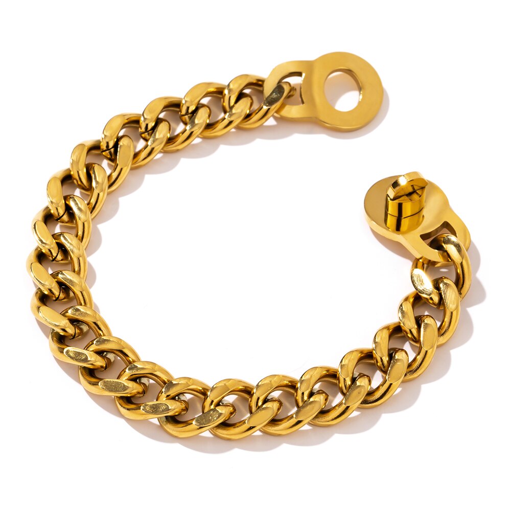 Yhpup 316L Pulseira De Metal Em Aço Inoxidável de Alta Qualidade Heavy Metal браслеты 18 K Banhado A Cadeia Declaração Jóias Bijoux Femme: Gold