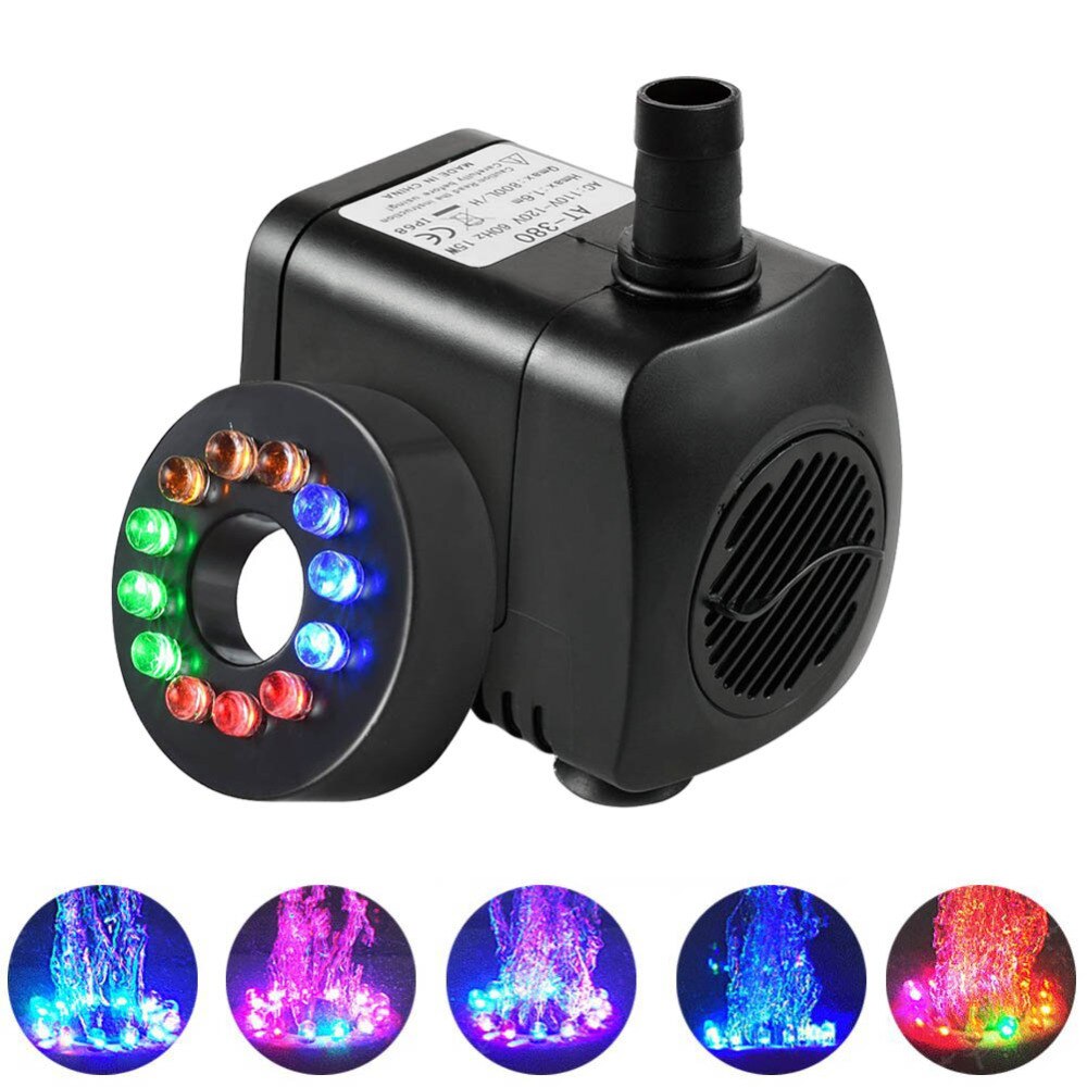 Nicrew 15W 800L/H Dompelpompen Fontein Waterpomp Met 12 Kleur Led Light Fish Tank Aquarium Fontein Vijver zwembad Pompen Decoratie