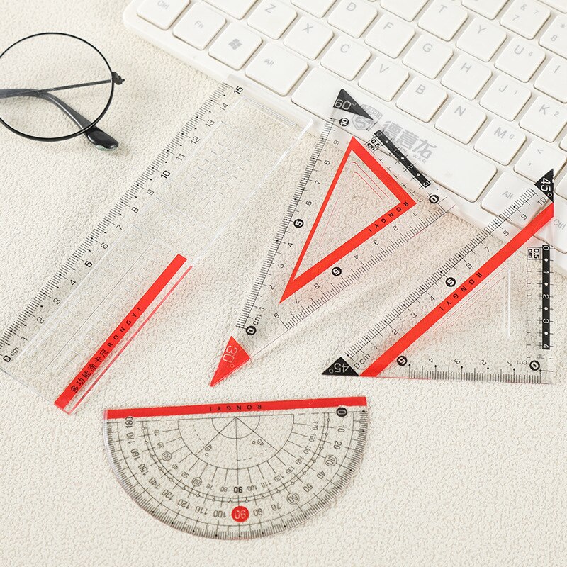 4pcs/set Ruler Multi-Function Coating Card Ruler Protractor Test Drawing 45°60° Right Angle Triangle Student Painting Stationery