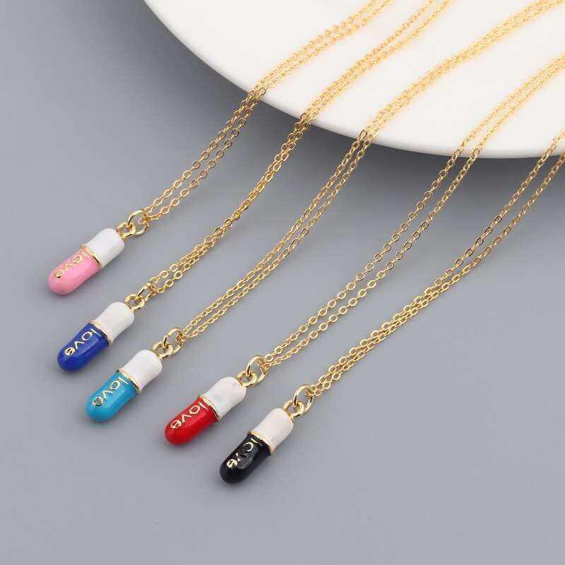 Sommerlicher schmuck: schlichte, geometrische halskette mit pillenanhänger in bonbonfarben, neonfarbenem emaille für mädchen