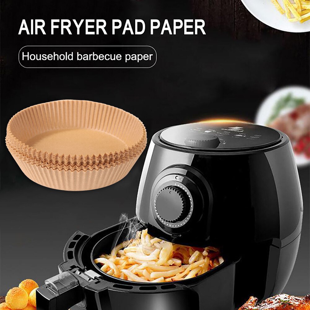 Tapis de revêtement en papier jetable pour friteuse à Air, 100 pièces, rond, pâte de bois, pour cuisson à la vapeur, huile de cuisson