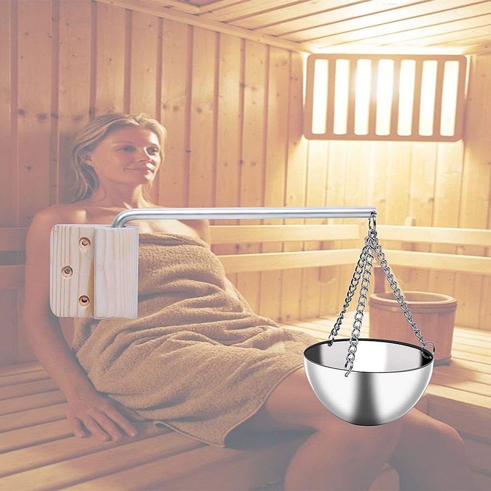 Cuenco de aceite de aromaterapia para Sauna, recipiente de acero inoxidable, soporte de aceite esencial para Sauna y Spa, accesorio de Sauna de Material de madera