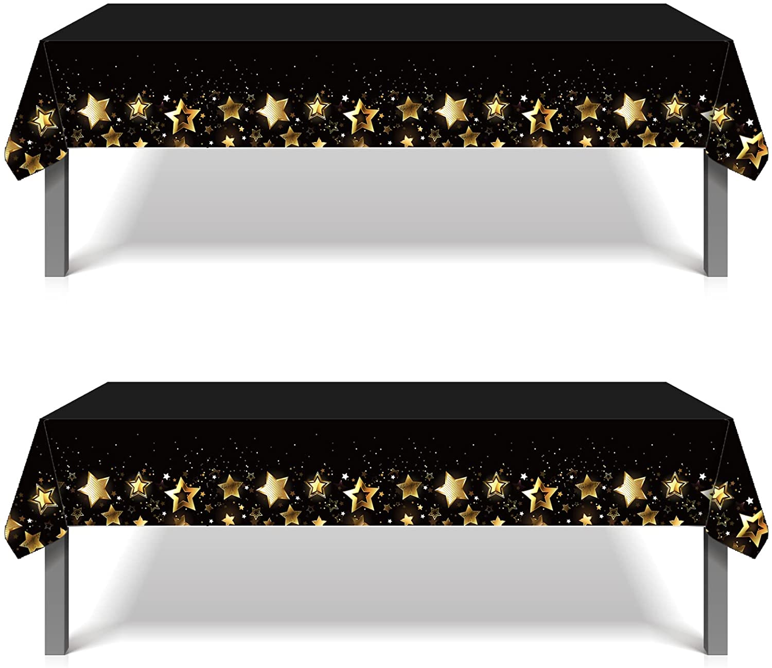 3Packs Black Gold Tablecloth Plastic Disposable Table Covers for Black Gold Theme Party Supplies Birthday Wedding Graduation