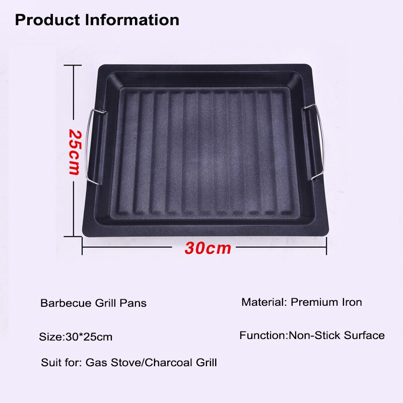 Sartén antiadherente de 30x25cm para barbacoa, plancha de superficie antiadherente, utensilio para barbacoa, accesorios para parrilla de barbacoa de carbón