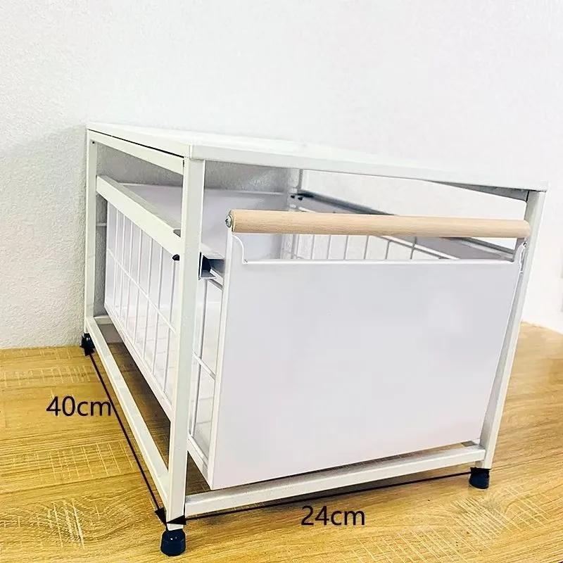 Double Layer Stand-Mounted Kitchen Sink Rack Spice Storage Multi-Functional Drawer Style Cabinet under Sink Organizer: WHITE