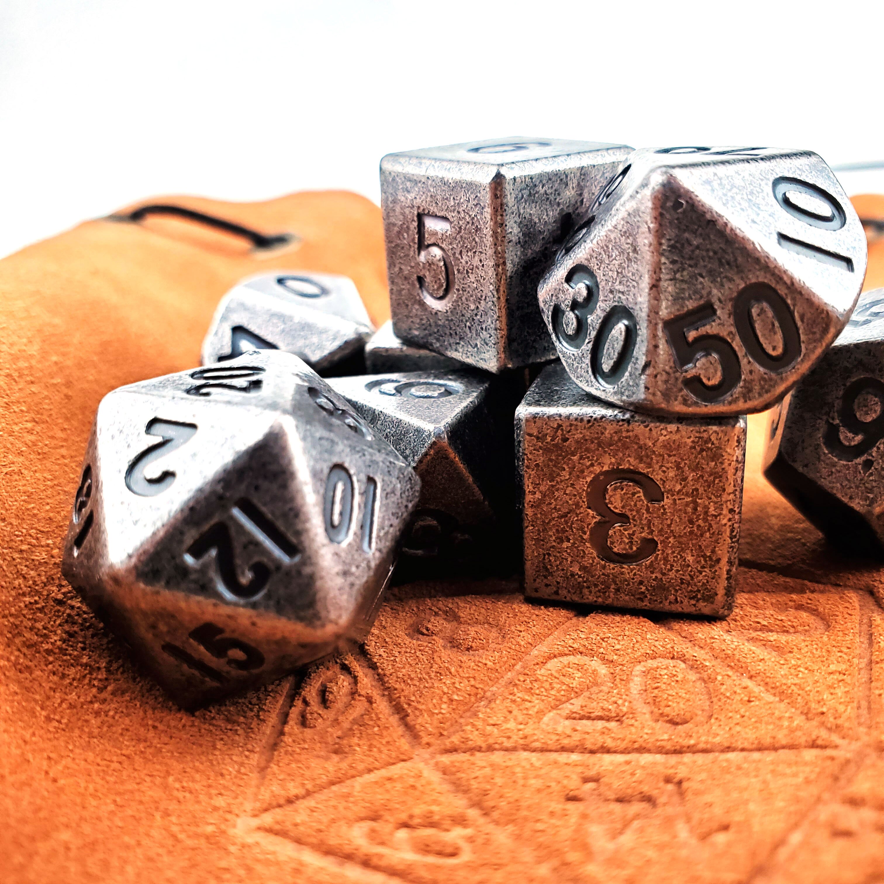 Rollooo Super Heavy Metal Dice with Large Numbers Antique Color Standard 7 + 3 Extra d6s Total 10pcs