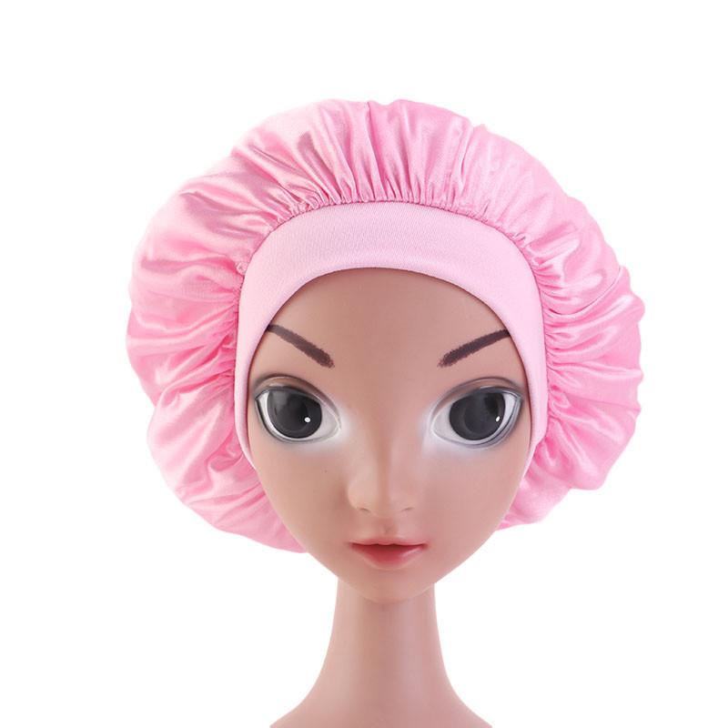 Elastisk sateng nattsøvnhatt barn jenter hårpleie panserdeksel bredt bånd luer skullies vanlig håravfall lue lue: Rosa