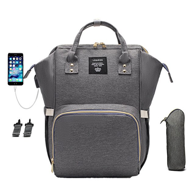 Diaper Bag Backpack Lequeen Large Baby Bag with Changing Pad Travel Back pack Built in USB Waterproof Maternity Bag: 10
