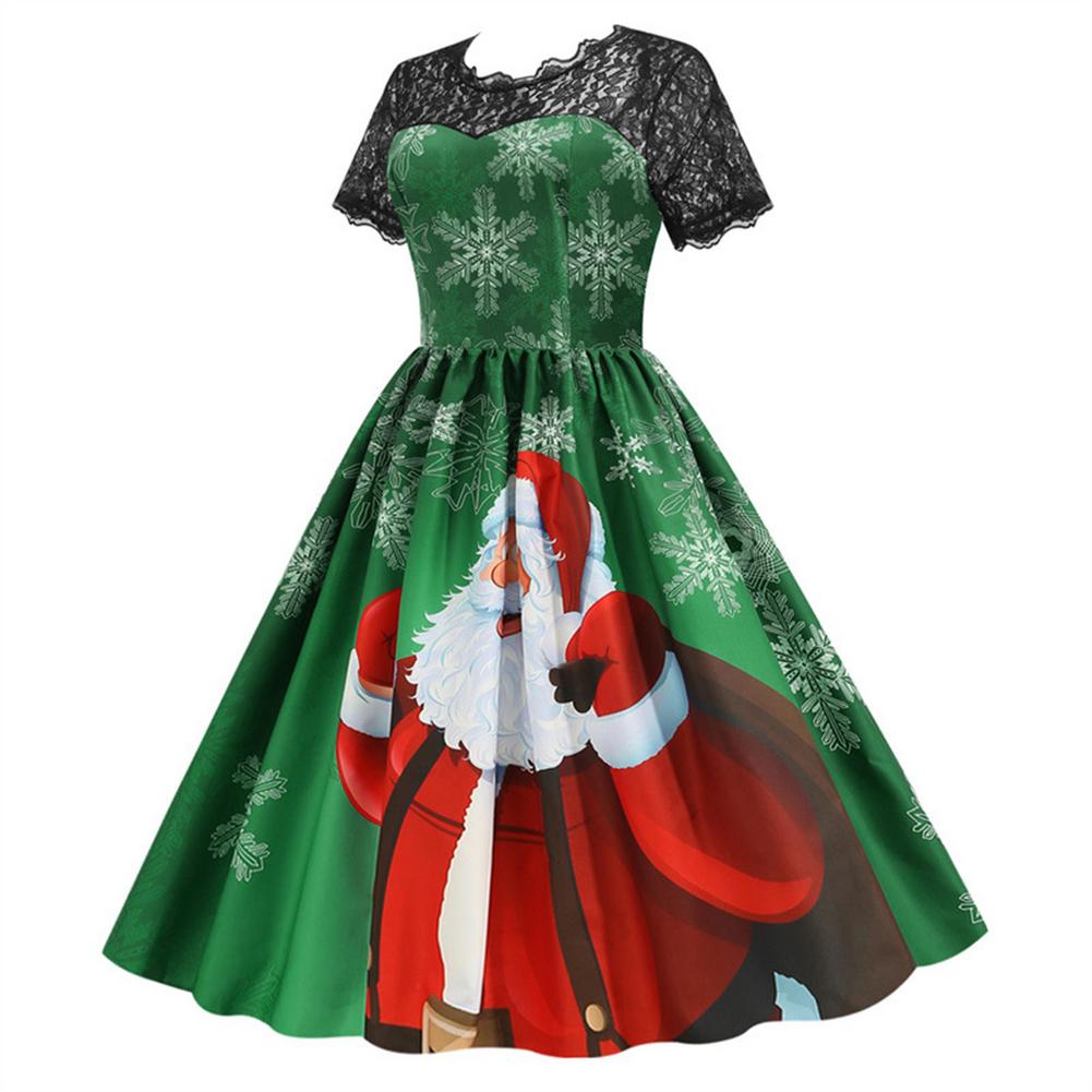 Vestidos de natal do vintage para as mulheres manga curta renda swing vestido vintage cocktail balanço natal impresso vestido de festa traje