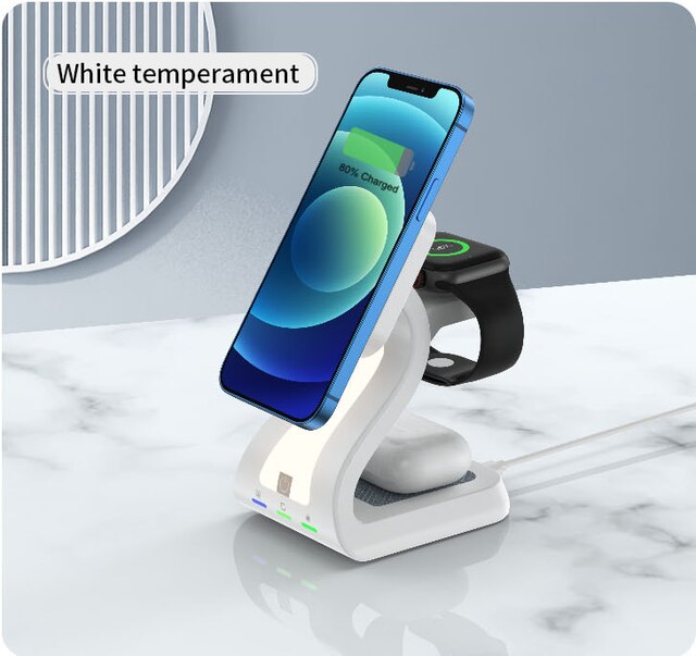 New 3 in mag safe wireless charger for iphone 13,12,11,, apple watch 6,5,4,3,2,, 1 2 pro, magnetic charging dock station: White