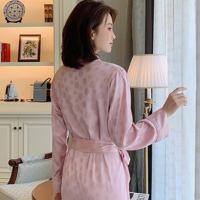 Pajamas Women's Spring and Autumn Atmosphere Nightgown Women's Thin Casual Bath Robe Home Comfortable Leisure Tops