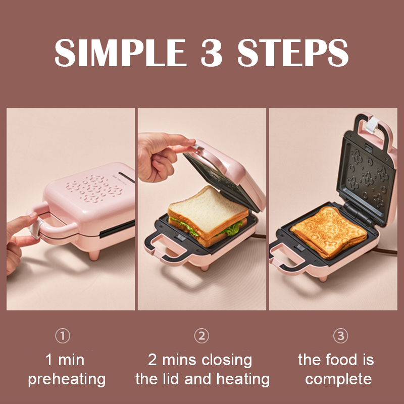 Máquina de sándwich para el hogar, máquina de desayuno de comida con luz roja, sándwich, calefacción a presión, tostada, pan, sartén eléctrica para hornear