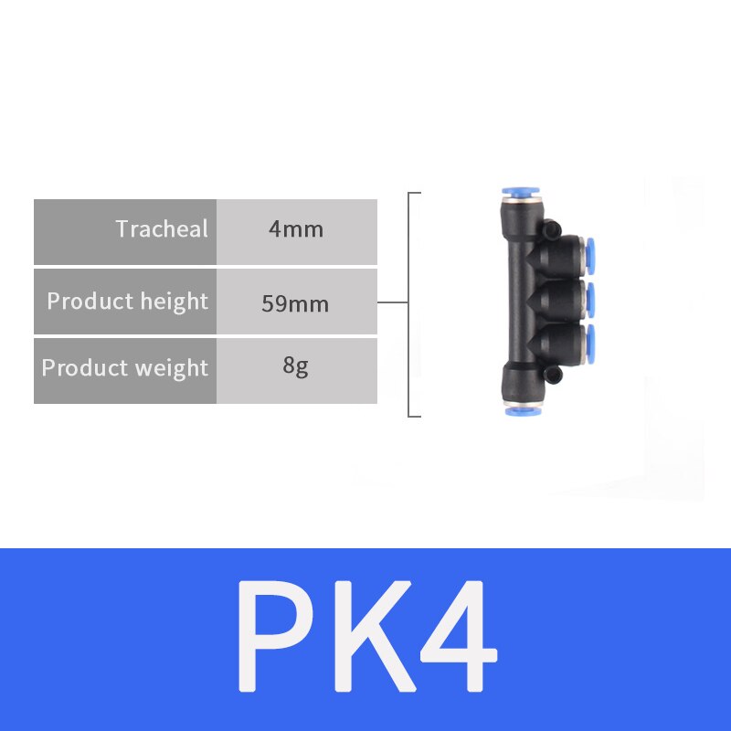 Pneumatic fittings five-way connector PK 4mm-12mm air water hose tube one-touch straight plug plastic quick connector fittings: PK4