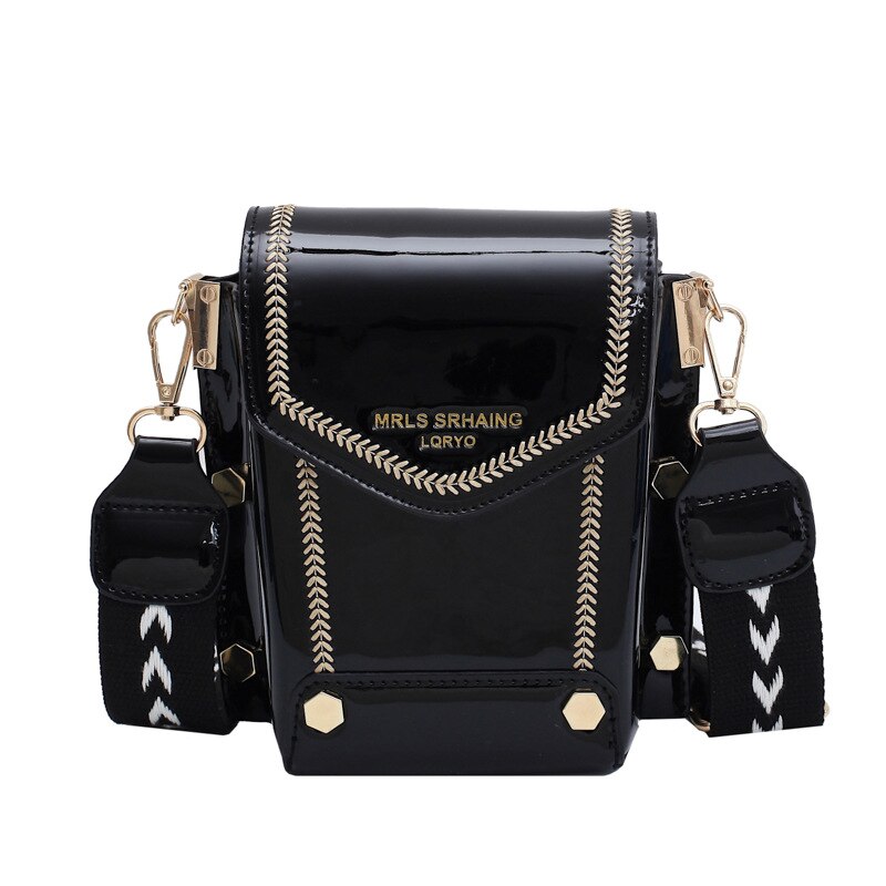 Dames kleine tas pu leer brede banden satchel enkele schoudertas merk rivet bags: Zwart